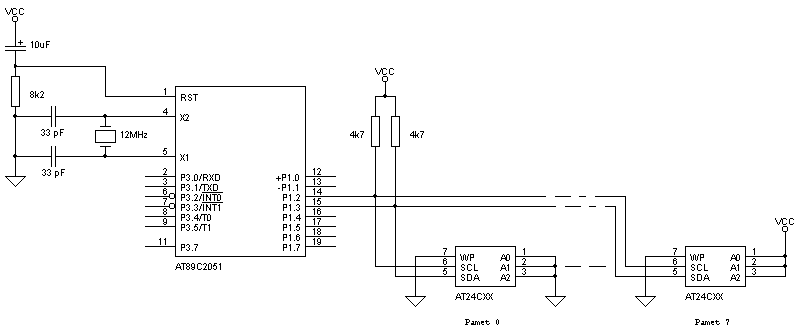 Pipojen pamti 24Cxxx k AT89C2051