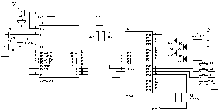 Propojen 8051 s expanderem 82C43